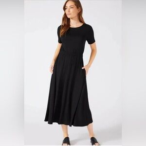 Karen Kane Black A-Line Midi Dress Crew Neck Short Sleeve